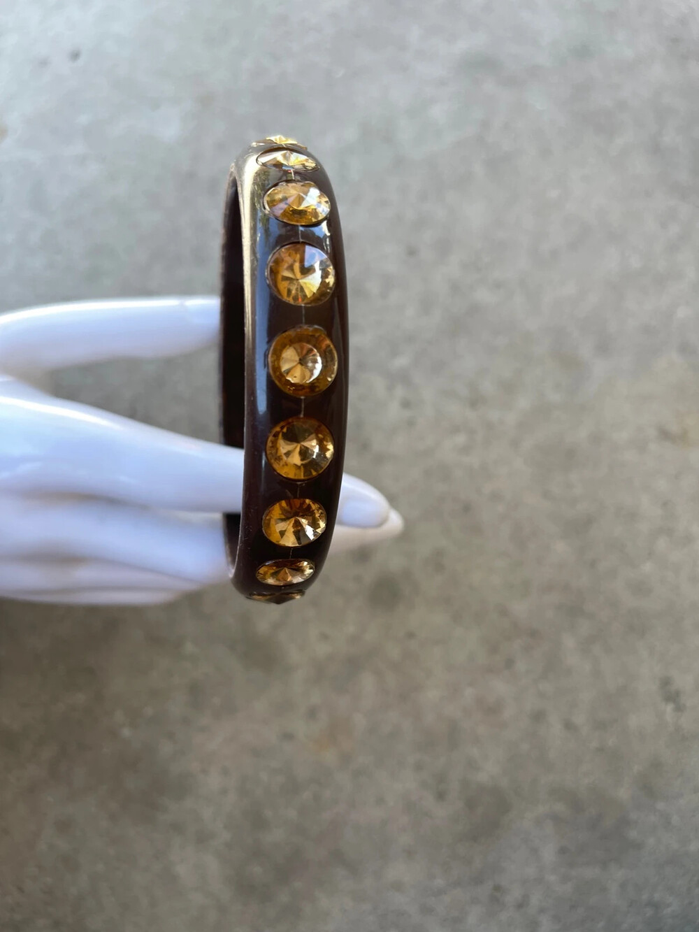 Wood resin bangle row of sparkling Yellow/Gold toned faceted rhinestones Women’s